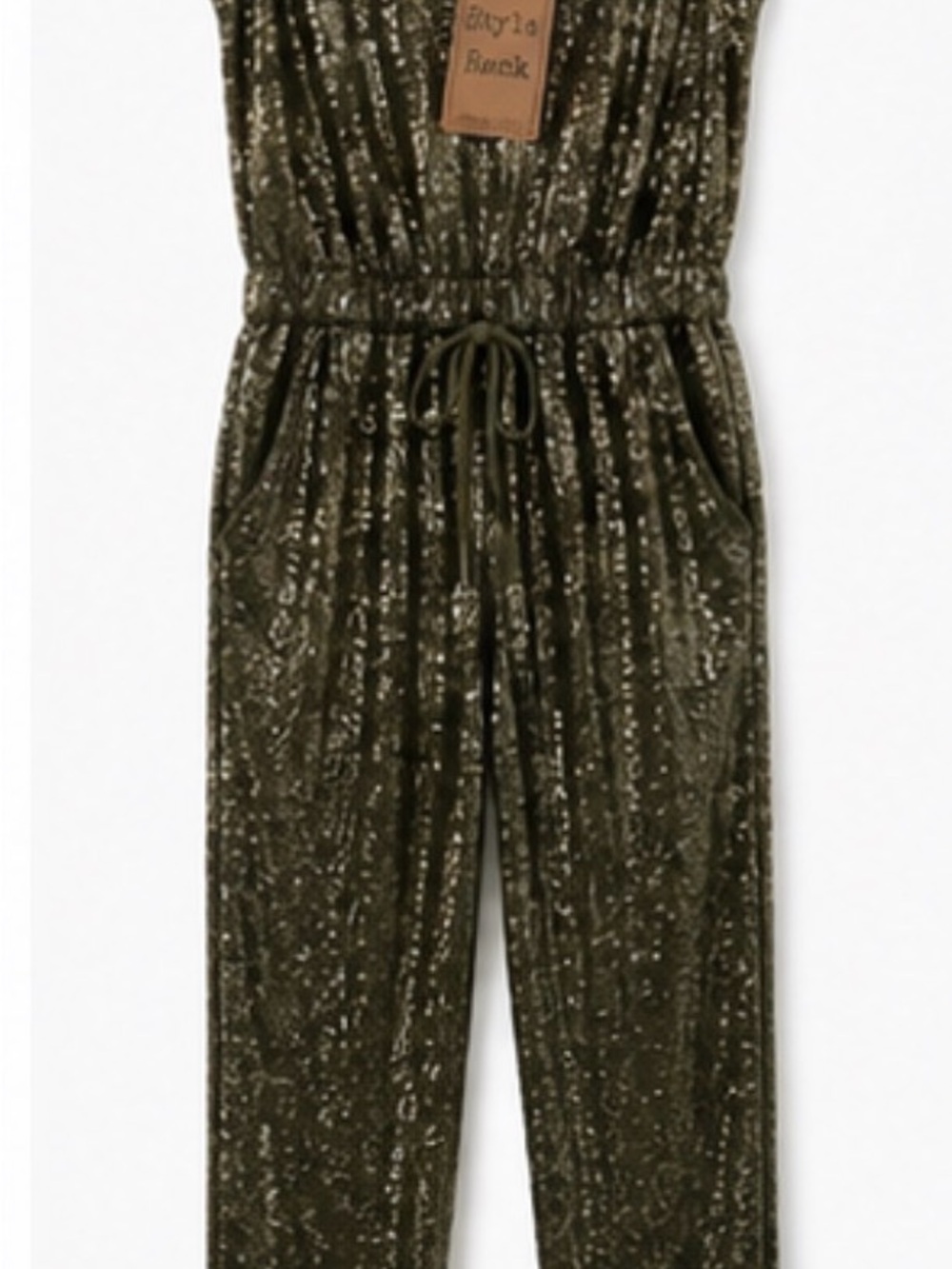 Style Rack Olive Sequin Jumpsuit Medium NWT Sleeveless Lined Party Cocktail Glam